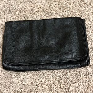 Barbara Bolan | Black vintage clutch with tan velvet interior